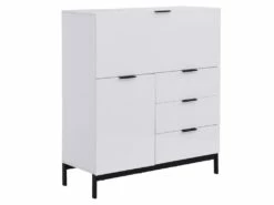 Secrétaire Avec 2 Porte Et 3 Tiroirs - MDF Et Métal - Blanc Laqué - ERWIN -mobilier de bureau Shop meuble bureau 8212679