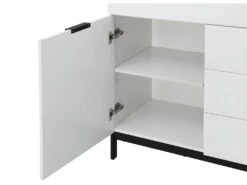 Secrétaire Avec 2 Porte Et 3 Tiroirs - MDF Et Métal - Blanc Laqué - ERWIN -mobilier de bureau Shop meuble bureau 8212685