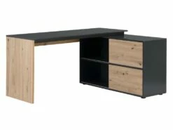 Bureau D'angle Avec 2 Porte Coulissantes - MDF - Coloris : Naturel Et Noir - COLIOBA -mobilier de bureau Shop meuble bureau 8258741