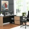 Bureau D'angle Avec 2 Porte Coulissantes - MDF - Coloris : Naturel Et Noir - COLIOBA