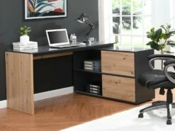 Bureau D'angle Avec 2 Porte Coulissantes - MDF - Coloris : Naturel Et Noir - COLIOBA -mobilier de bureau Shop meuble bureau 8258747