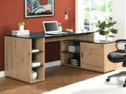 Bureau D'angle Avec Rangements - MDF - Naturel Et Noir - ROMIARA -mobilier de bureau Shop meuble bureau 8400275