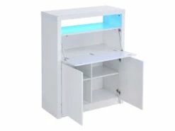 Secrétaire Avec 2 Portes - Avec LEDs - MDF - Blanc Lacqué - MELIONA -mobilier de bureau Shop meuble bureau 8437345