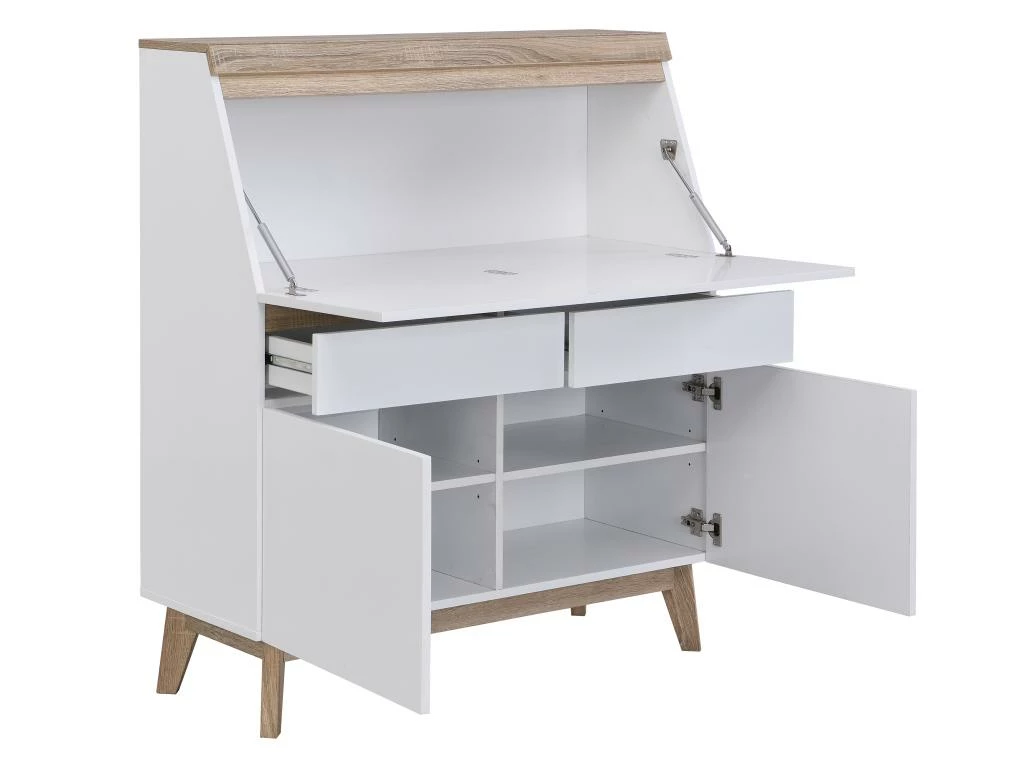 Secrétaire Avec 2 Portes Et 2 Tiroirs - MDF - Blanc Et Naturel - RILESA 4 Secrétaire Avec 2 Portes Et 2 Tiroirs - MDF - Blanc Et Naturel - RILESA – Image 4