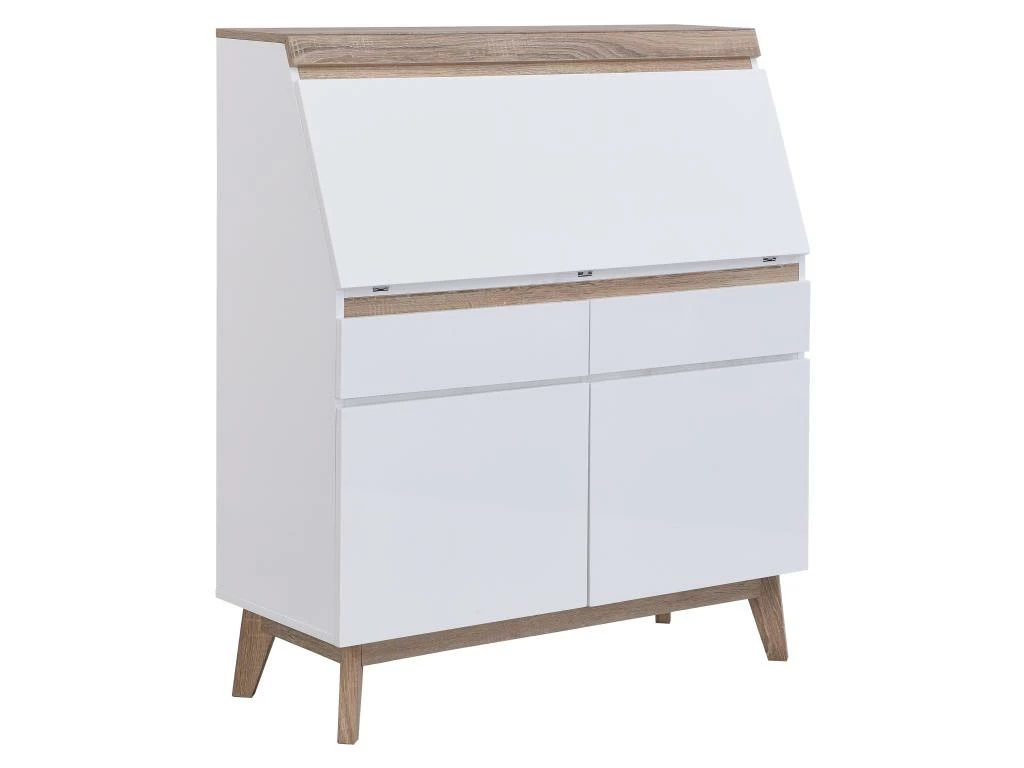 Secrétaire Avec 2 Portes Et 2 Tiroirs - MDF - Blanc Et Naturel - RILESA 3 Secrétaire Avec 2 Portes Et 2 Tiroirs - MDF - Blanc Et Naturel - RILESA – Image 3