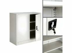 Armoire De Bureau Verrouillable Métallique étagère Meuble 3 Niveaux Gris 08_0000378