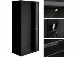 Armoire De Bureau Verrouillable Dotée De 4 étagères Meuble 5 Niveaux Noir 08_0000384