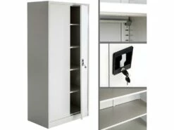 Armoire De Bureau Verrouillable Dotée De 4 étagères Meuble 5 Niveaux Gris 08_0000383