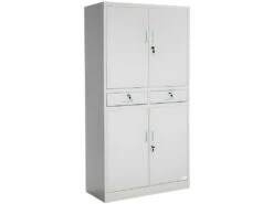 Armoire Métallique étagère Meuble 2 Compartiments + 2 Tiroirs Gris 0508079