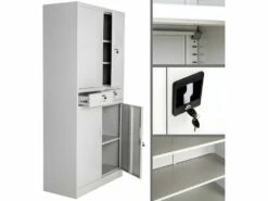 Armoire Métallique étagère Meuble 2 Compartiments + 2 Tiroirs Gris 0508079 -mobilier de bureau Shop meuble bureau 8953203