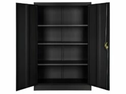 Armoire De Bureau Verrouillable Dotée De 3 étagères Meuble 4 Niveaux Noir 08_0000382