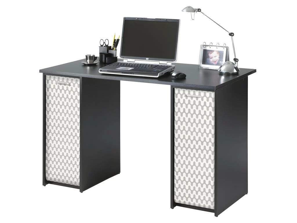 Bureau Noir 2 Caissons à Rideau 120 Cm - Coloris: Vagues Grises 810 1 Bureau Noir 2 Caissons à Rideau 120 Cm - Coloris: Vagues Grises 810