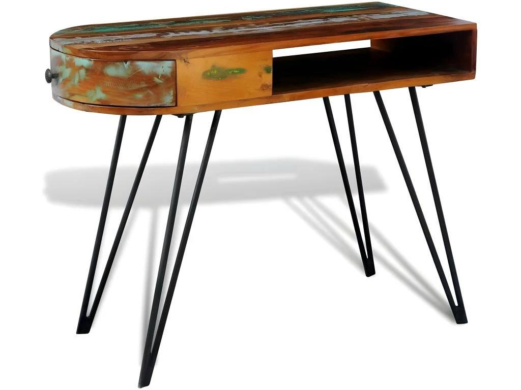 Bureau Table Meuble Travail Informatique En Bois Solide Recyclé Avec Pieds Broche En Fer 0502087 1 Bureau Table Meuble Travail Informatique En Bois Solide Recyclé Avec Pieds Broche En Fer 0502087