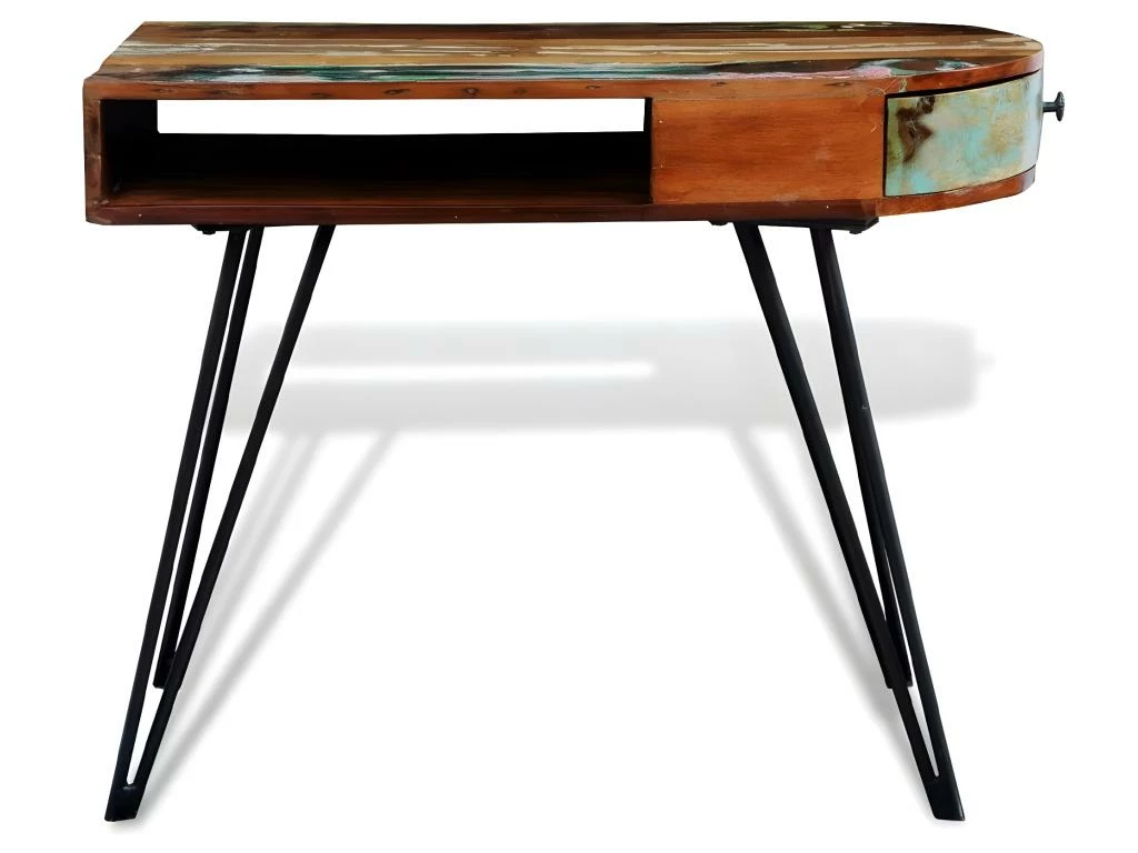 Bureau Table Meuble Travail Informatique En Bois Solide Recyclé Avec Pieds Broche En Fer 0502087 3 Bureau Table Meuble Travail Informatique En Bois Solide Recyclé Avec Pieds Broche En Fer 0502087 – Image 3