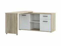 Bureau D'angle Rotatif 144 Cm à 232 Cm Décor Bois Et Blanc - ALKIRA