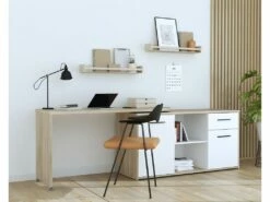 Bureau D'angle Rotatif 144 Cm à 232 Cm Décor Bois Et Blanc - ALKIRA 7 Bureau D'angle Rotatif 144 Cm à 232 Cm Décor Bois Et Blanc - ALKIRA -mobilier de bureau Shop meuble bureau 8958961