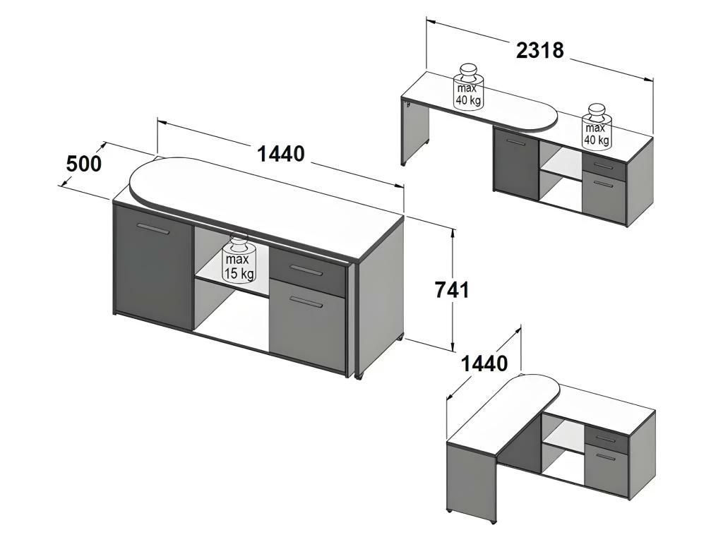 Bureau D'angle Rotatif 144 Cm à 232 Cm Décor Bois Et Blanc - ALKIRA 4 Bureau D'angle Rotatif 144 Cm à 232 Cm Décor Bois Et Blanc - ALKIRA – Image 4