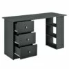 Table De Bureau Secrétaire Poste De Travail Informatique Avec 3 Tiroirs 120 Cm Gris Foncé 03_0004711