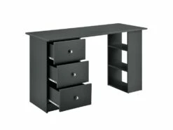 Table De Bureau Secrétaire Poste De Travail Informatique Avec 3 Tiroirs 120 Cm Gris Foncé 03_0004711