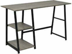 Bureau Table Meuble Travail Informatiqueavec 2 étagères Gris Et Chêne 0502078