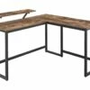 Bureau En Forme De L Table D’angle Avec Support D’écran Pour étudier Jouer Travailler Gain D’espace Pieds Réglables Cadre Métallique Assemblage Facile Marron Rustique12_0000327
