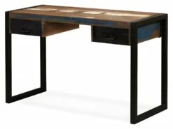 Bureau Table Meuble Travail Informatique Avec 2 Tiroirs Bois De Récupération Massif 120 Cm 0502062