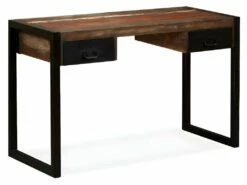 Bureau Table Meuble Travail Informatique Avec 2 Tiroirs Bois De Récupération Massif 120 Cm 0502062 -mobilier de bureau Shop meuble bureau 8960121