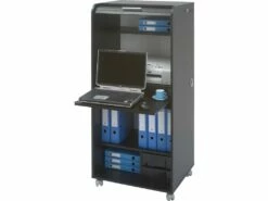 Armoire Informatique Mobile Noire 2 Tiroirs 5 Niches - Coloris: Bambous 912