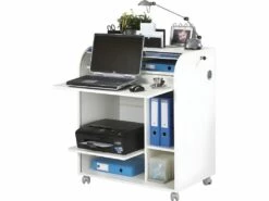 Bureau Informatique Blanc à Roulettes - Coloris: Fée 217