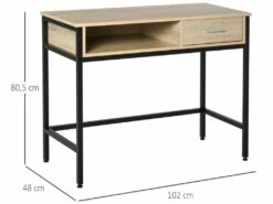 Bureau Style Industriel Casier + Tiroir Coulissant Châssis Métal Noir Plateau Panneaux Particules Chêne Clair -mobilier de bureau Shop meuble bureau 9547129