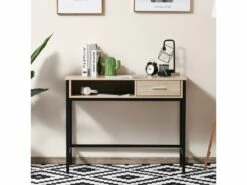 Bureau Style Industriel Casier + Tiroir Coulissant Châssis Métal Noir Plateau Panneaux Particules Chêne Clair -mobilier de bureau Shop meuble bureau 9547131