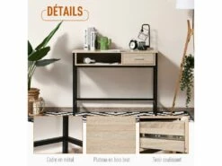 Bureau Style Industriel Casier + Tiroir Coulissant Châssis Métal Noir Plateau Panneaux Particules Chêne Clair -mobilier de bureau Shop meuble bureau 9547133