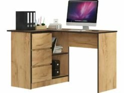 EROSA | Bureau Informatique D'angle Moderne Chambre/salon/bureau | 124,5x85x77cm | 3 Tiroirs + 2 Niches | Table D'ordinateur
