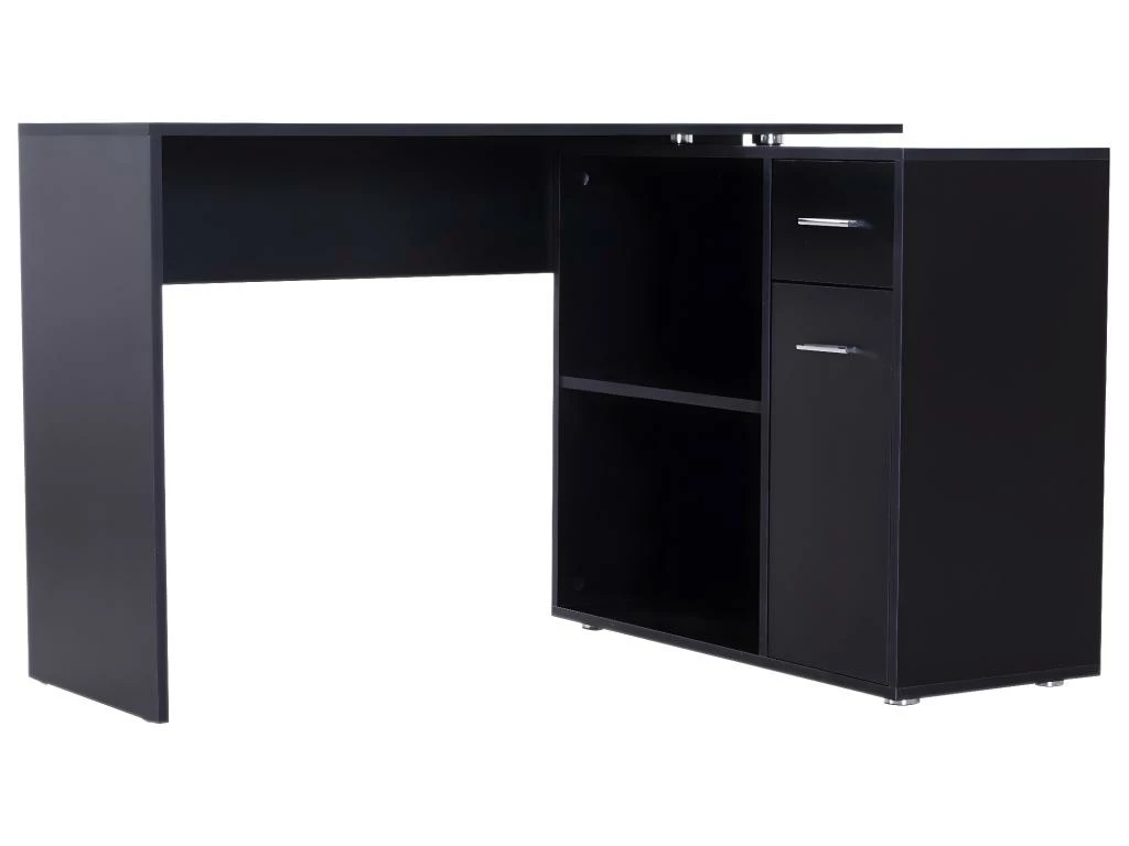 Bureau Informatique Multimédia Modulable Multi-rangements Double Niche + Tiroir Panneaux Particules Noir 2 Bureau Informatique Multimédia Modulable Multi-rangements Double Niche + Tiroir Panneaux Particules Noir – Image 2