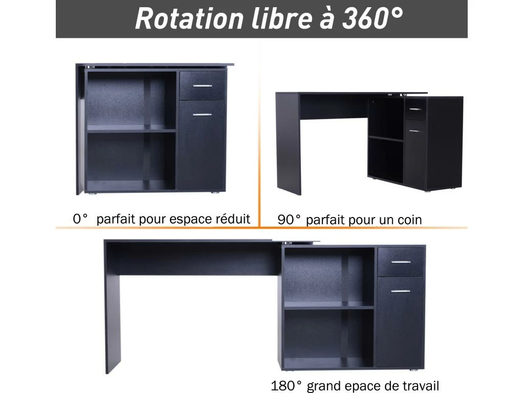 Bureau Informatique Multimédia Modulable Multi-rangements Double Niche + Tiroir Panneaux Particules Noir 4 Bureau Informatique Multimédia Modulable Multi-rangements Double Niche + Tiroir Panneaux Particules Noir – Image 4