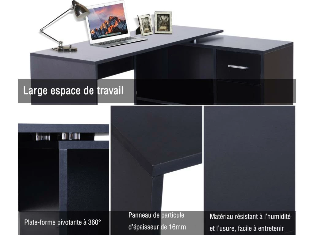 Bureau Informatique Multimédia Modulable Multi-rangements Double Niche + Tiroir Panneaux Particules Noir 5 Bureau Informatique Multimédia Modulable Multi-rangements Double Niche + Tiroir Panneaux Particules Noir – Image 5
