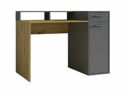 Bureau Droit Design Avec Caisson De Rangement Collection OFFICE Coloris Chêne Et Gris.