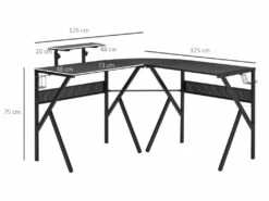 HOMCOM Bureau Gaming D'angle Bureau Gamer Bureau Informatique Bracket Casque Porte-gobelet étagère écran Réglable Métal Panneaux Texture Carbone Noir -mobilier de bureau Shop meuble bureau 9550383