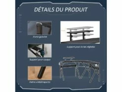 HOMCOM Bureau Gaming D'angle Bureau Gamer Bureau Informatique Bracket Casque Porte-gobelet étagère écran Réglable Métal Panneaux Texture Carbone Noir -mobilier de bureau Shop meuble bureau 9550385