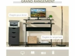 HOMCOM Bureau Informatique Gamer Avec étagères Dim. 100L X 60l X 85,5H Cm MDF Métal Noir -mobilier de bureau Shop meuble bureau 9550395