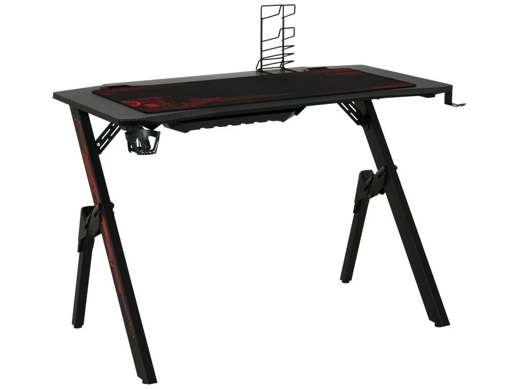 HOMCOM Bureau Gaming Bureau Gamer Bureau Informatique Bracket Support Casque Porte-gobelet Et Tapis Souris Fournis Métal MDF Noir Rouge 2 HOMCOM Bureau Gaming Bureau Gamer Bureau Informatique Bracket Support Casque Porte-gobelet Et Tapis Souris Fournis Métal MDF Noir Rouge – Image 2