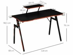 HOMCOM Bureau Gaming Bureau Gamer Bureau Informatique Bracket Casque Enceintes Porte-gobelet Grand Plateau MDF Texture Carbone + étagère écran Châssis Acier Rouge Noir -mobilier de bureau Shop meuble bureau 9550443