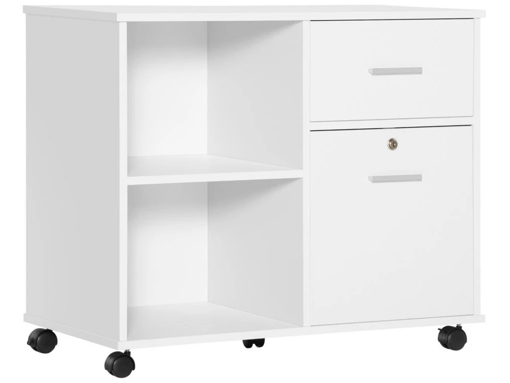 Support D'imprimante Organiseur Bureau Caisson Avec 2 Tiroirs Dont 1 Verrouillable Avec Clé 2 Niches Grand Plateau Dim 80L X 40l X 66,5H Cm Blanc 2 Support D'imprimante Organiseur Bureau Caisson Avec 2 Tiroirs Dont 1 Verrouillable Avec Clé 2 Niches Grand Plateau Dim 80L X 40l X 66,5H Cm Blanc – Image 2