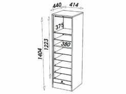 Classeur à Rideau 140 Cm Largeur 41 Cm 8 Tablettes - Coloris: Chêne + Rideau Blanc -mobilier de bureau Shop meuble bureau 9550601