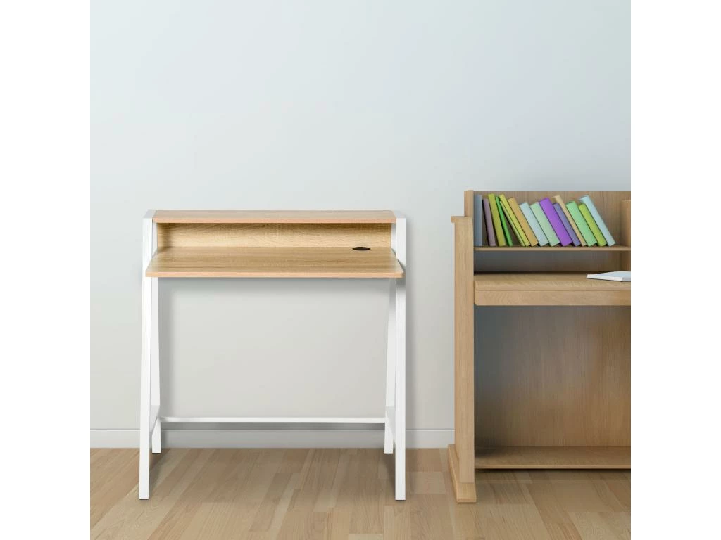 Bureau Secrétaire Bureau Informatique Dim. 84L X 45l X 85H Cm Style Néo-rétro étagère Coloris Chêne Clair Blanc 1 Bureau Secrétaire Bureau Informatique Dim. 84L X 45l X 85H Cm Style Néo-rétro étagère Coloris Chêne Clair Blanc