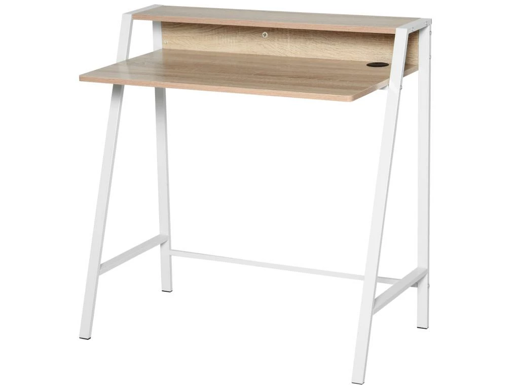 Bureau Secrétaire Bureau Informatique Dim. 84L X 45l X 85H Cm Style Néo-rétro étagère Coloris Chêne Clair Blanc 2 Bureau Secrétaire Bureau Informatique Dim. 84L X 45l X 85H Cm Style Néo-rétro étagère Coloris Chêne Clair Blanc – Image 2