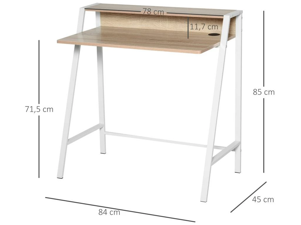 Bureau Secrétaire Bureau Informatique Dim. 84L X 45l X 85H Cm Style Néo-rétro étagère Coloris Chêne Clair Blanc 3 Bureau Secrétaire Bureau Informatique Dim. 84L X 45l X 85H Cm Style Néo-rétro étagère Coloris Chêne Clair Blanc – Image 3