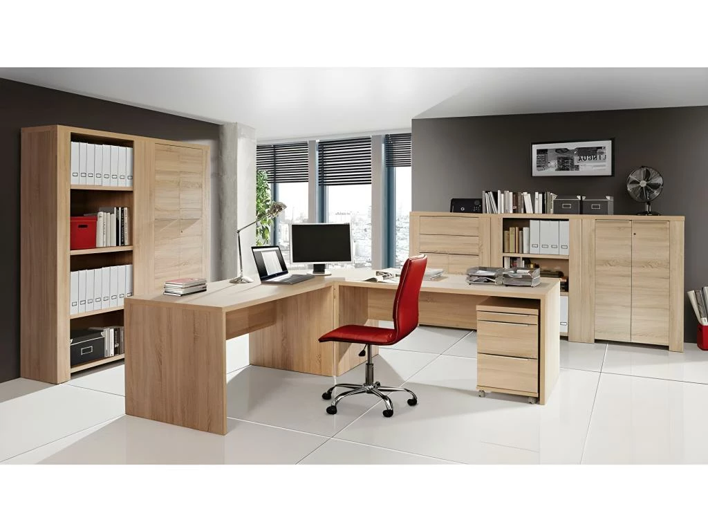 Meuble Angle Pour Bureau Aspect Chêne Clair - OPIO 2 Meuble Angle Pour Bureau Aspect Chêne Clair - OPIO – Image 2