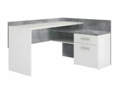 Bureau D'angle Blanc Et Décor Béton Gris Avec Rangements - ALVIN
