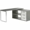 Bureau D'angle Réversible 3 Tiroirs Et 2 Niches Décor Gris Béton Et Blanc - NET